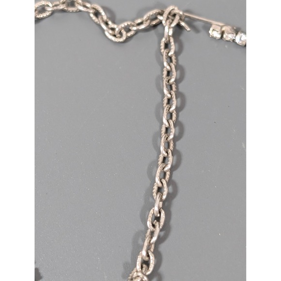 Vintage Dainty Rhinestone Necklace Silver Tone Delicate Chain 16" - Picture 6 of 10